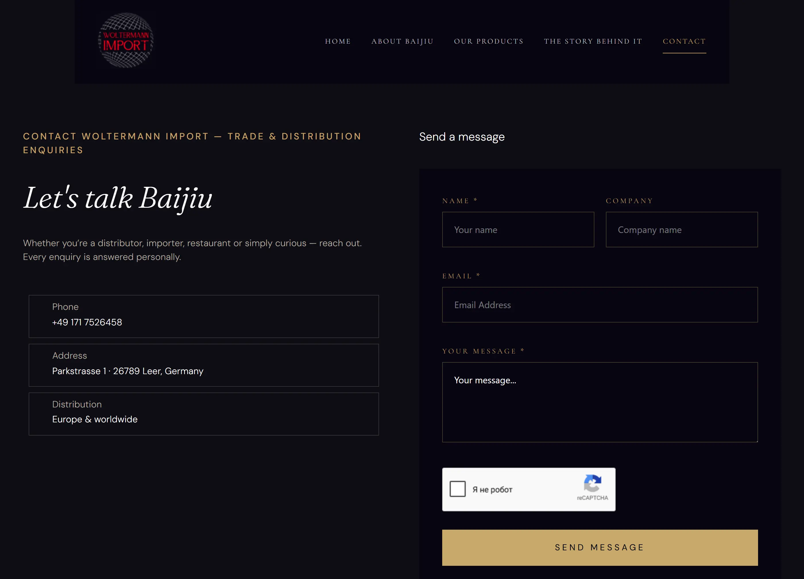 Page contact trade Woltermann Import pour distributeurs