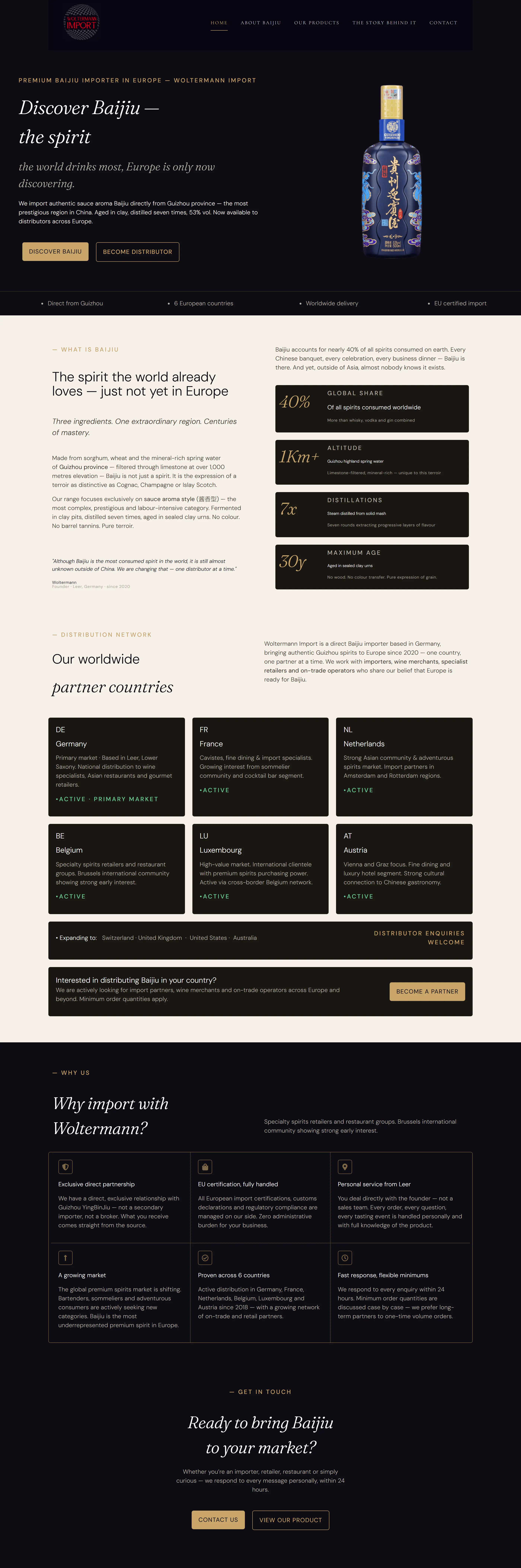 Page d'accueil complète du site Woltermann Import refondu